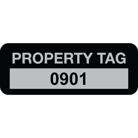 Lustre-Cal Property ID Label PROPERTY TAG5 Alum Black 2in x 0.75in Serialized 0901-1000, 100PK 253740Ma1K0901